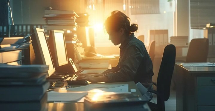 Businesswoman at desk using a cloud fax solution